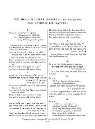 Ben Sira's Proverbs Preserved In Talmudic And Rabbinic Literature