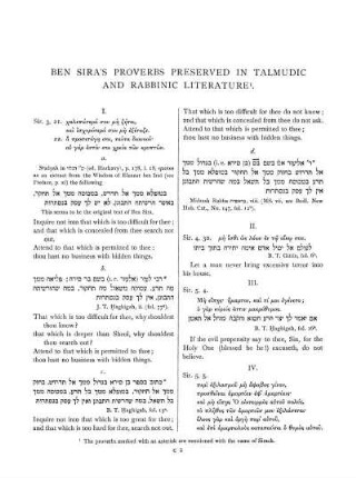 Ben Sira's Proverbs Preserved In Talmudic And Rabbinic Literature