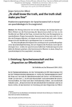 „Ye shall know the truth, and the truth shall make you free.“ Positionierungsstrategien der Sprachwissenschaft im Kampf um sprachideologische Deutungshoheit