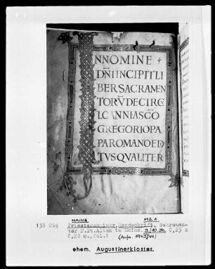 Sakramentar für Sankt Alban in Mainz, Manuskript 1: folio 1recto, Initial I