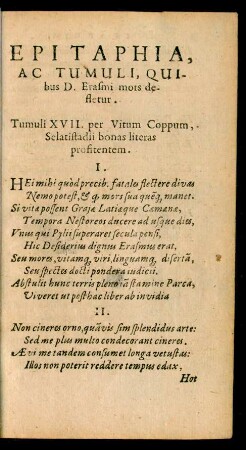 Epitaphia, Ac Tumuli, Quibus D. Erasmi mors defletur.