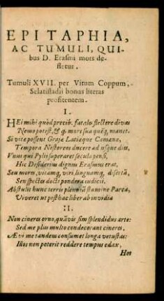Epitaphia, Ac Tumuli, Quibus D. Erasmi mors defletur.
