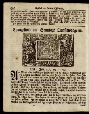 Evangelium am Sonntage Quasimodogeniti ... Text, Joh. 20, 19-30.