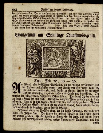 Evangelium am Sonntage Quasimodogeniti ... Text, Joh. 20, 19-30.