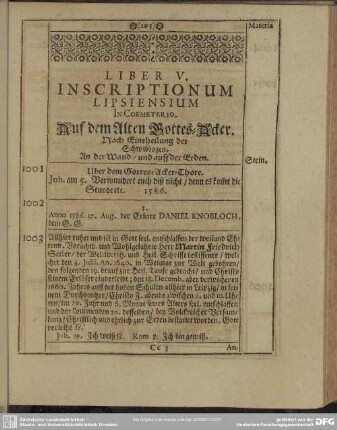 Liber V. Inscriptionum Lipsiensium In Coemeterio