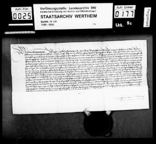 Pfalzgraf Ott Heinrich bei Rhein belehnt den Grafen Wolfgang zu Löwenstein, Herr zu Scharfeneck, mit benannten Burglehen zu Alzey, Stromberg und Starkenburg.