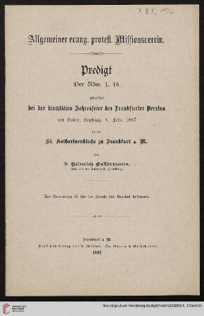 Heid. Hs. 3895 II B - 5,173a: Nachlass Heinrich Bassermann, Sonn- und Feiertagspredigten: Druckausgabe von II B 5,173