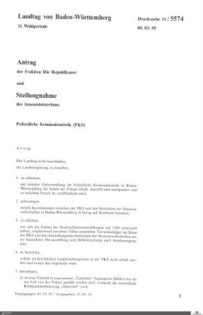 Antrag der Republikaner: Polizeiliche Kriminalstatistik