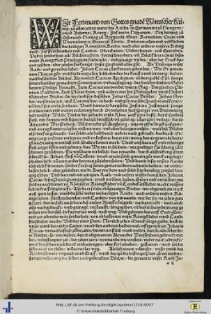Wir Ferdinand von Gottes gnaden Römischer Künig…