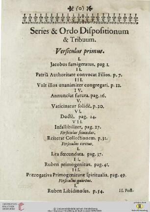Series & Ordo Dispositionum & Tribuum