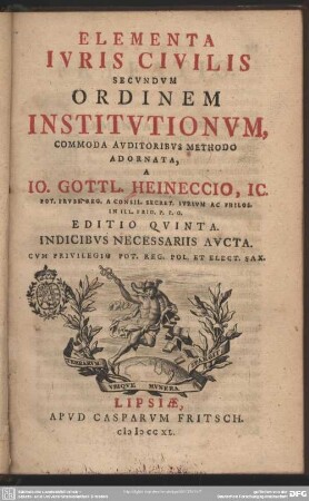 Elementa Ivris Civilis Secvndvm Ordinem Institvtionvm : Commoda Avditoribvs Methodo Adornata