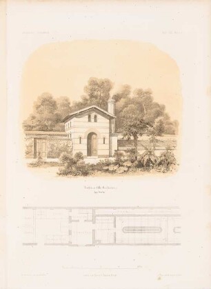 Treibhaus Villa Reichenheim, Berlin: Grundriss, Perspektivische Ansicht (aus: Architektonisches Skizzenbuch, H. 24, 1856)