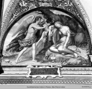 Lünettenfolge mit der Geschichte der Psyche : Amor erweckt Psyche mit seinem Pfeil aus dem Todesschlaf