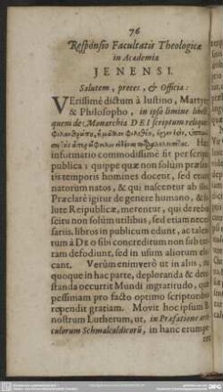 Responsio Facultatis Theologicae in Academia Ienensi