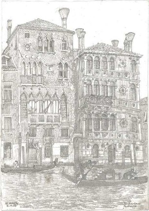 Wach, Hugo; Venedig (Italien); "Zeichnerisches Porträt der Lagunenstadt" bzw. "ein architektonisches Porträt in Lithographien" Vorzeichnungen - Palazzo Barbaro (Perspektive)