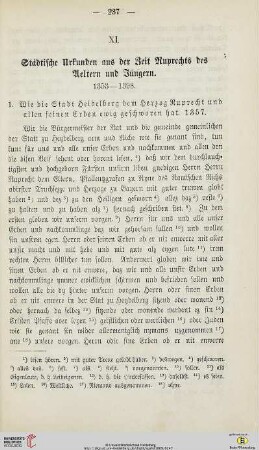 XI. Städtische Urkunden aus der Zeit Ruprechts des Aeltern und Jüngern