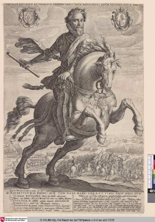 Mauritius D:G: Princ: Aur: Com: Nass: Marc: Verae et Vliss: Prov: Belg: GVB: [Prinz Moritz von Oranien-Nassau]