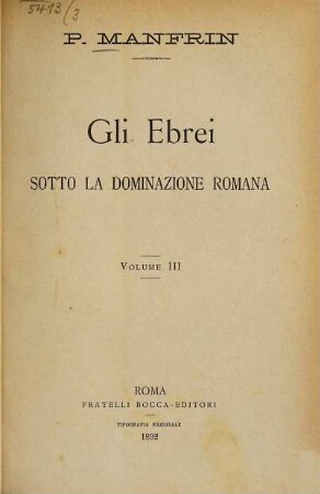 Gli Ebrei sotto la dominazione romana, 3