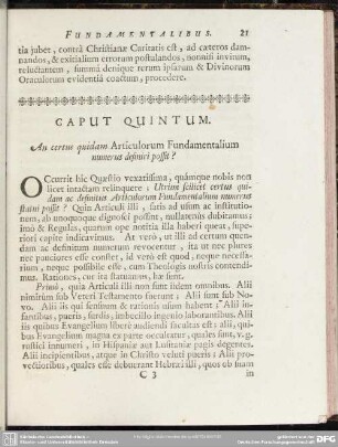 Caput Quintum. An certus quidam Articulorum Fundamentalium numerus definiri possit?