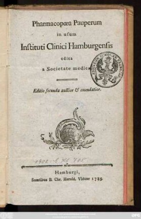Pharmacopœa Pauperum in usum Instituti Clinici Hamburgensis