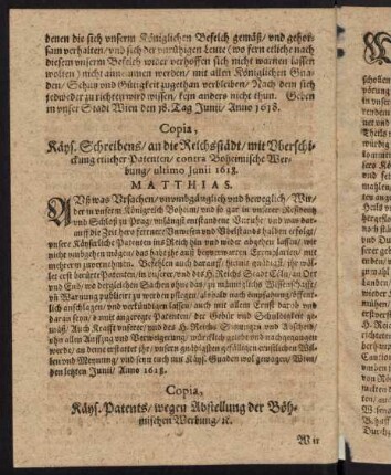C1v-C2v, Copia, Kayserlichen Patents wegen Abstellung der Böhmischen Werbung