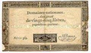Frankreich, Revolution, Assignat 25 Livres