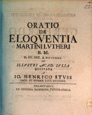 Oratio De Eloqventia Martini Lvtheri