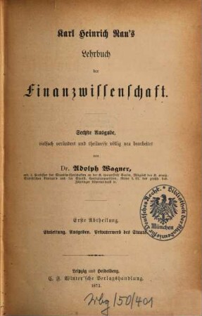 Lehrbuch der Finanzwissenschaft, 1
