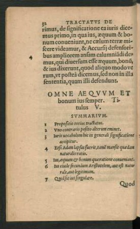 Omne Aequum Et bonum ius semper. Titulus V.