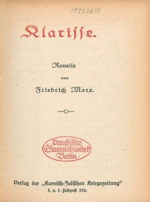 Klarisse : Novelle
