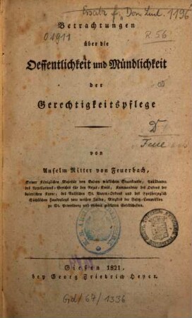 Betrachtungen über die Oeffentlichkeit und Mündlichkeit der Gerechtigkeitspflege, 1