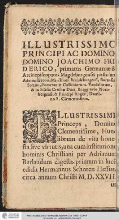ILLUSTRISSIMO PRINCIPI AC DOMINO ...
