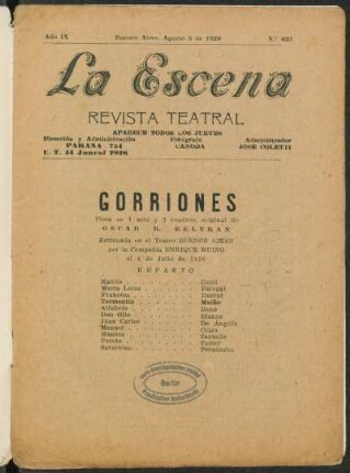 Gorriones : pieza en 1 acto y 3 cuadros