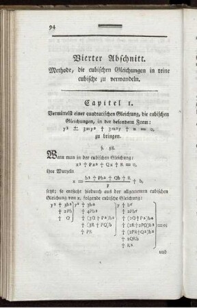 Vierter Abschnitt. Methode, die cubischen Gleichungen in reine cubische zu verwandlen.