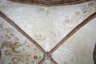 Gewölbebilder mit Drolerien, Ranken- und Laubwerk — Musizierende Fabelwesen und Blumenranken — Westliche Gewölbekappe