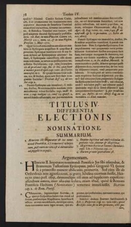 Titulus IV. Differentia Electionis à Nominatione