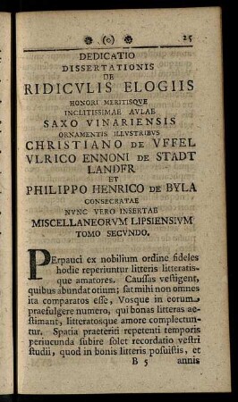 Dedicatio Dissertationis De Ridiculis Elogiis ...