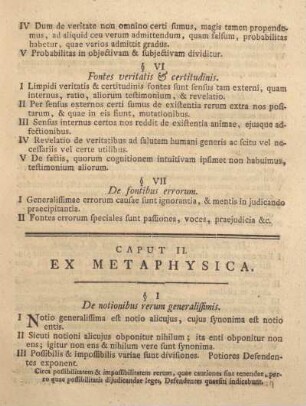 Caput II. Ex metaphysica.