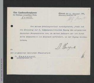 Brief des Landesoberpfarrers der Thüringer evangelischen Kirche an den ADF