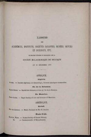 Liste Des Academies, Instituts, Societes Savantes,...