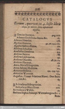 Catalogus Eorum, quorum in 4. hisce libris aliqua fit mentio, serie alphabetica digestus
