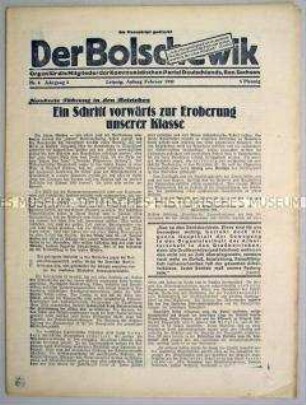 Mitteilungsblatt der KPD des Bezirkes Dresden "Der Bolschewik" zur Arbeit in den Betrieben