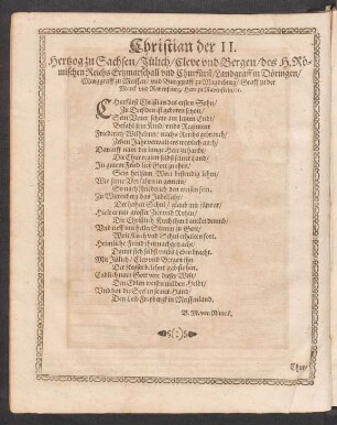 Christian der II. Hertzog zu Sachsen ...