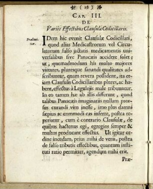 Caput III. De Variis Effectibus Clausulæ Codicillaris.