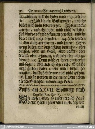Epistel am XXVII. Sonntage nach Trinitatis