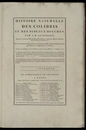 Histoire Naturelle Des Colibris Et Des Oiseaux-Mouches.