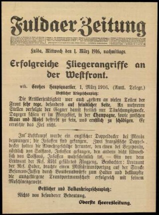 Zweite Ausgabe vom Mittwoch, den 01. März 1916.