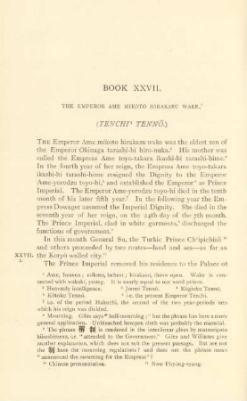 Book XXVII. The emperor Ame mikoto hirakasu wake. (Tenchi Tenno)