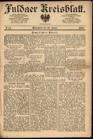 Erste Ausgabe vom Samstag, den 30. Januar 1897.