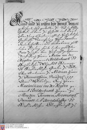 Heiratsvertrag zwischen Freiherrn Anton v.d. Heyden genannt Belderbusch und Marie Anna Freiin Wambold